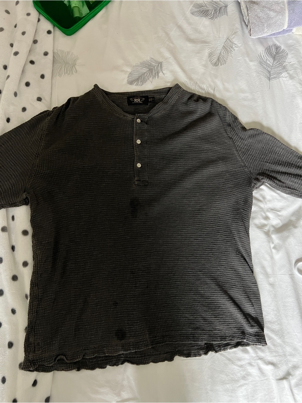 Ralph Lauren RRL Men’s Gray Waffle Henley Long Sleeve - Picture 3 of 9